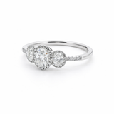 14K White Gold Oval Shape Diamond 3 Stone Halo Engagement Ring