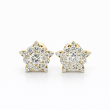 14k Yellow Gold Snowflake Design Natural Diamond Earrings Screwback