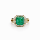 18k Yellow Gold 2.88CT Emerald and Mined Diamond Pave Split Shank Ring