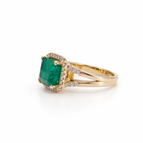 18k Yellow Gold 2.88CT Emerald and Mined Diamond Pave Split Shank Ring