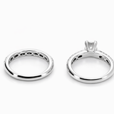 18K White Gold Hearts on Fire Diamond Engagement Ring & Wedding Band Set | Knife-Edge French Pavé