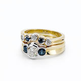 14K Two-Tone Gold Diamond & Blue Sapphire Engagement Ring Set