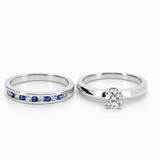 Platinum Mined Diamond and Sapphire Engagement Set