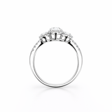 14K White Gold Oval Shape Diamond 3 Stone Halo Engagement Ring