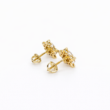 14k Yellow Gold Snowflake Design Natural Diamond Earrings Screwback
