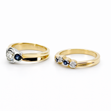 14K Two-Tone Gold Diamond & Blue Sapphire Engagement Ring Set