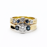 14K Two-Tone Gold Diamond & Blue Sapphire Engagement Ring Set