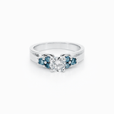 14K White Gold Round Diamond Engagement Ring with Natural Blue Diamond Accents | 0.50 CT GIA