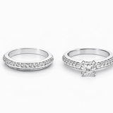 18K White Gold Hearts on Fire Diamond Engagement Ring & Wedding Band Set | Knife-Edge French Pavé