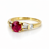 18k Yellow Gold Oval Shape Natural Ruby and Diamond Engagement Ring