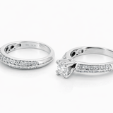 18K White Gold Hearts on Fire Diamond Engagement Ring & Wedding Band Set | Knife-Edge French Pavé