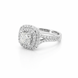 18K White Gold Princess-Cut Natural Diamond Double Halo Split Shank Engagement Ring