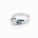 14K White Gold Round Diamond Engagement Ring with Natural Blue Diamond Accents | 0.50 CT GIA