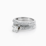 18K White Gold Hearts on Fire Diamond Engagement Ring & Wedding Band Set | Knife-Edge French Pavé